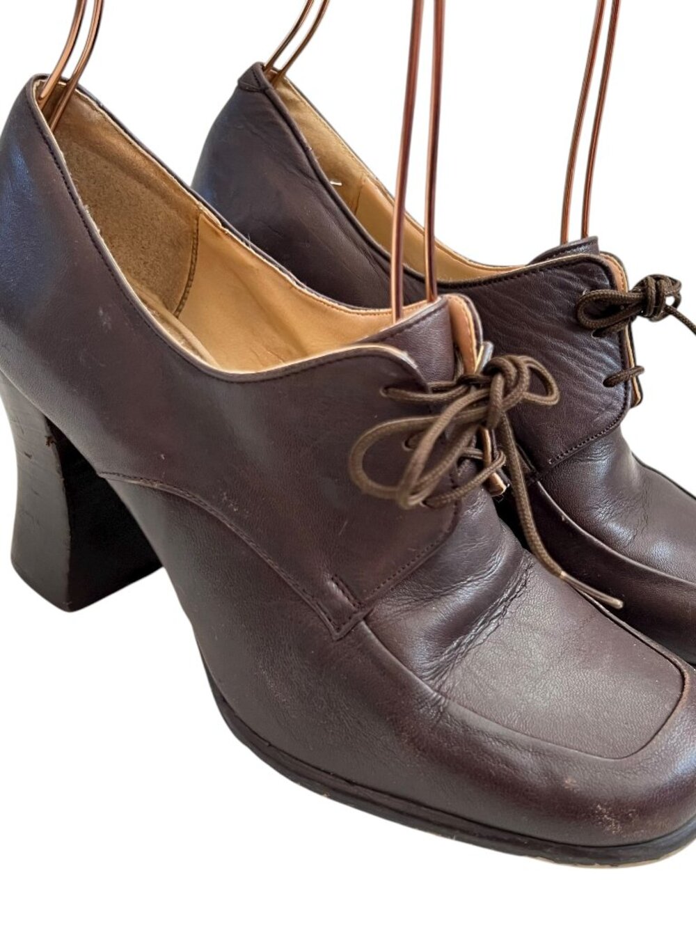 Vintage y2k Steve Madden high heel oxfords brown leather size 6 retro shoes
